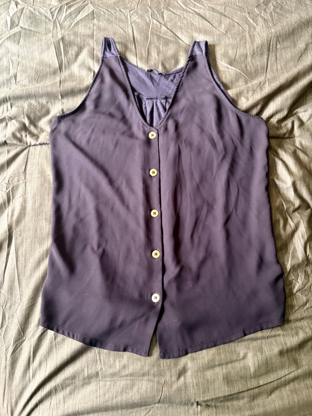 Sleeveless Button-Front V-Neck Tank Top